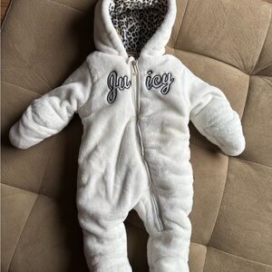 Juicy Couture White Cozy Footies with Hood and Mittens